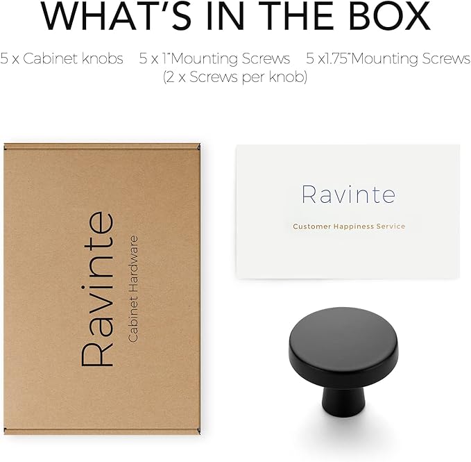 Ravinte 5 Pack Drawer Pulls 1-1/4 Inch Matte Black Kitchen Cabinet Knobs Solid Round Black Dresser Handles for Simple Cupboard Hardware