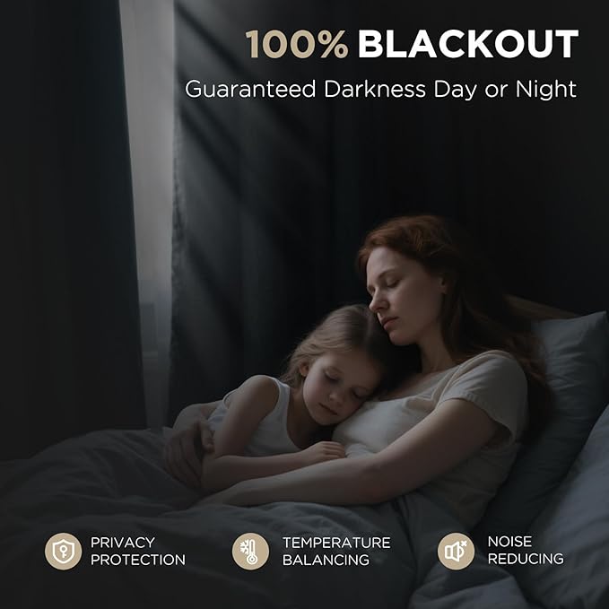 Joydeco 100% Blackout Curtains for Bedroom - Natural Linen Curtains 70" W x 108" L Long, Thermal Insulated 1 Panels Light Beige. Room Darkening Light Blocking Drapes for Living Room