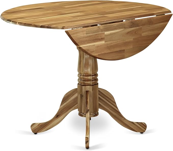 East West Furniture DLFL5-ANA-04 5 Piece Dining Room Furniture Set Includes a Round Dining Table with Dropleaf and 4 Light Tan Linen Fabric Parsons Chairs, 42x42 Inch, Natural