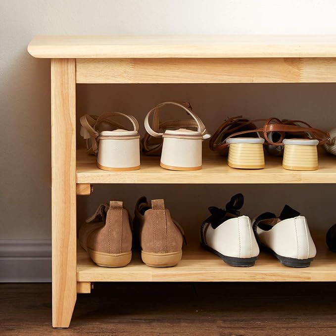 XKZG Storage Bench Wooden Shoe Rack Bench Simple Style Wood Entryway Bench (Natural,23.6")