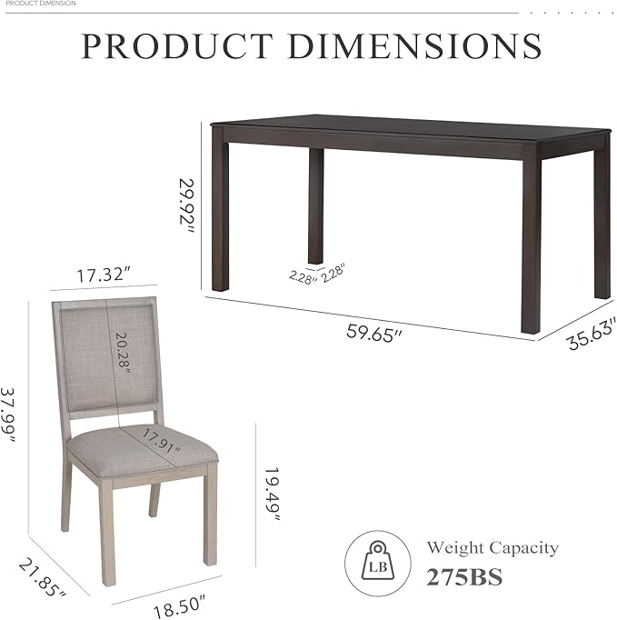 COLAMY Modern Rectangular Dining Table Set, 60" L x 36" W x 30" H, Brown+Ivory