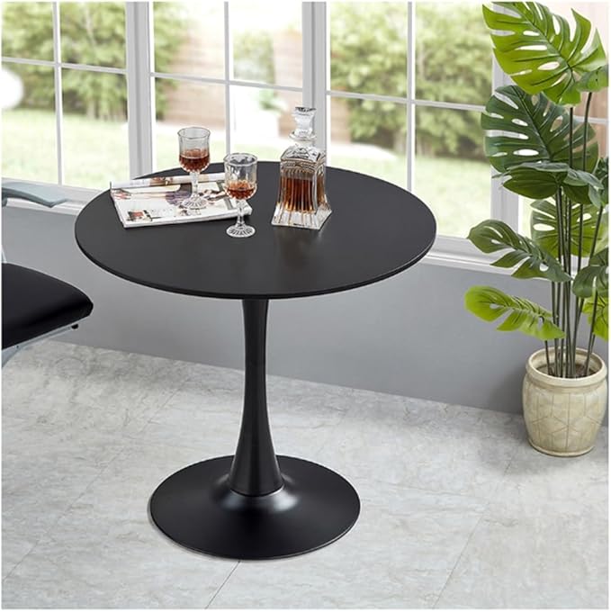 31.2" Tulip Dining Table, Black, Perfect for 2-4 People, Mid-Century Modern Style, Round MDF Top with Sturdy Base for Dining Room, Living Room, Cafe