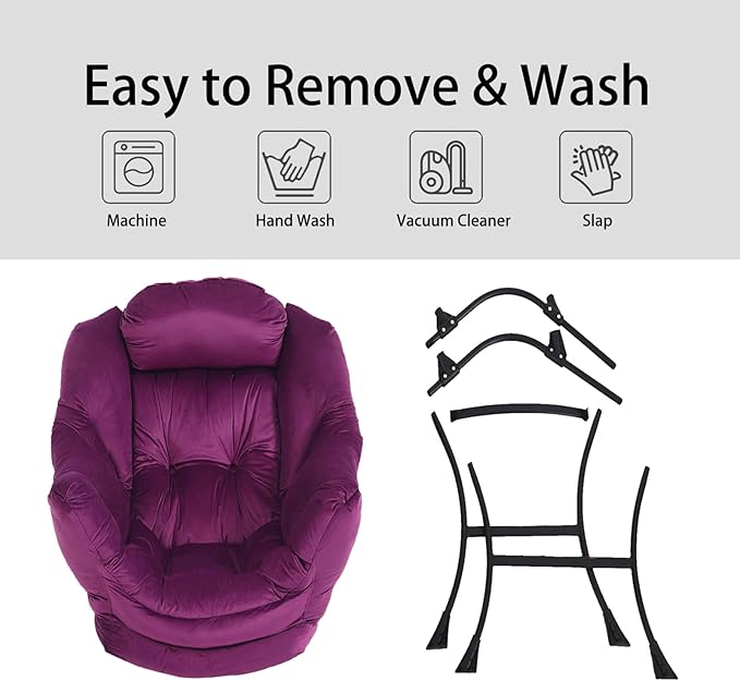 LITA Lazy Chair with Ottoman, Modern Accent Leisure Upholstered Sofa Chair, Contemporary Lounge Reading Chair with Armrests and a Side Pocket for Living Room, Bedroom & Small Space