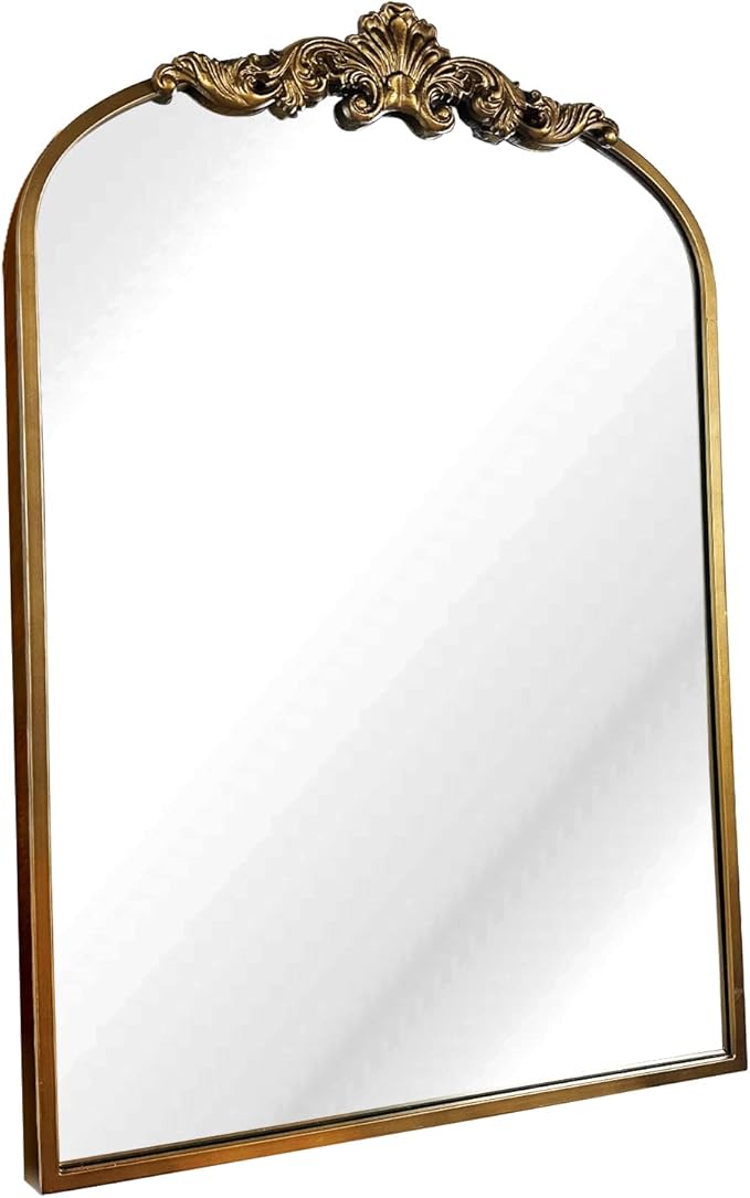 WAMIRRO Arched Gold Mirror,Gold Traditional Vintage Ornate Baroque Mirror,Antique Brass Mirrors,Wall Mounted Mirrors for Entryway/Fireplace/Living Room/Hallway/Bathroom.36“X24”Gold