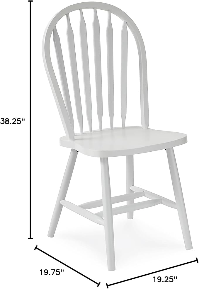 IC International Concepts Solid Wood Windsor ArrowBack Dining Chair with Plain Legs, White