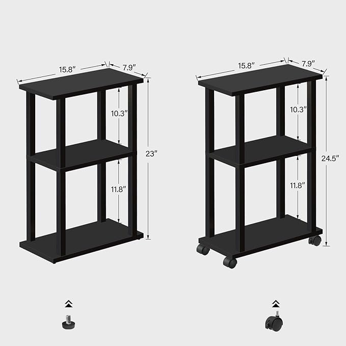 TUTOTAK Small Side Table, Narrow End Table, Bedside Table, Set of 2, Couch Side Table with Wheels for Living Room or Bedroom, Black TB01BK0612