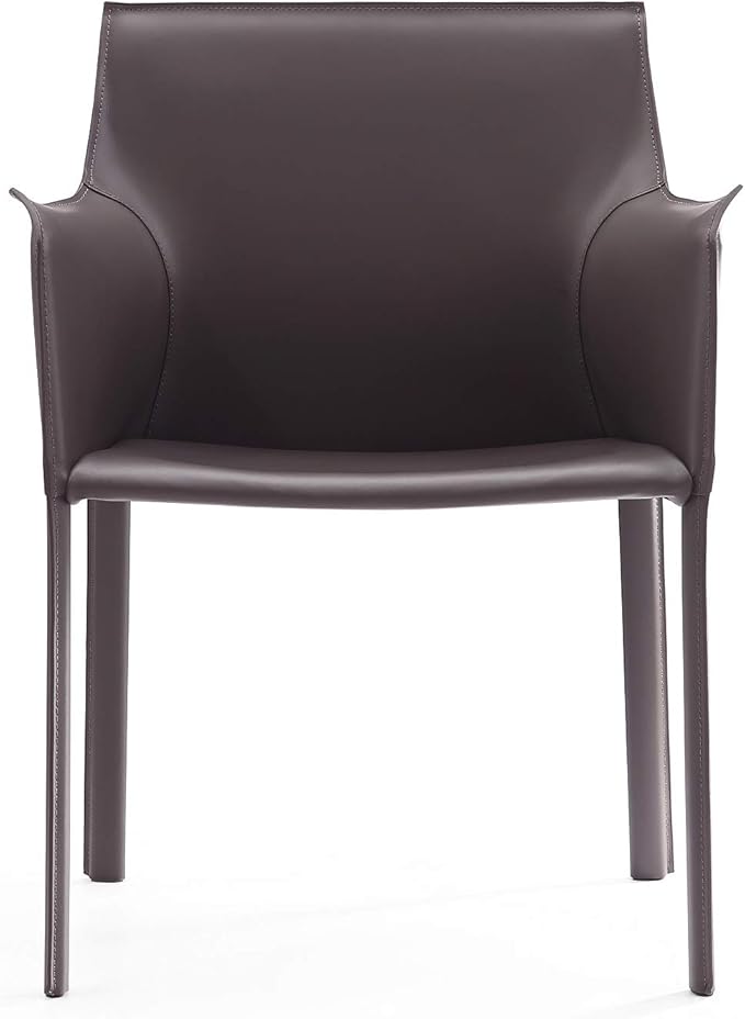 Manhattan Comfort Paris Modern Saddle Leather Dining Chairs, Metal Frame, Comfortable Padded Seat, Fully Assembled Armchair Accent Furniture, Set of 2, Grey