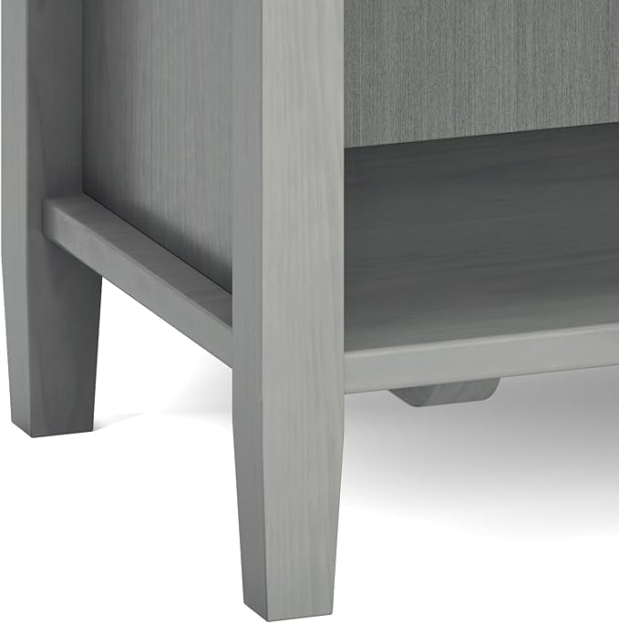SIMPLIHOME Warm Shaker SOLID WOOD 24 Inch Wide Transitional Bedside Nightstand Table in Fog Grey, For the Living Room and Bedroom