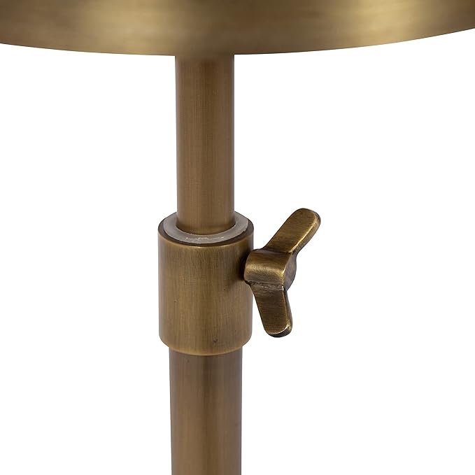 Kate and Laurel Engles Traditional Adjustable-Height Pedestal Drink Table; 10 x 10 x 30; Antique Brass; Vintage Round Indoor Metal Plant Stand with Embossed Sunburst Pattern