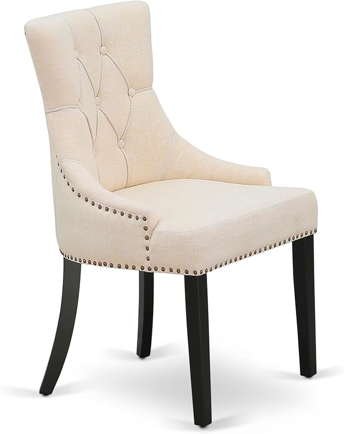 East West Furniture V697FR102-6 6 Piece Dining Table Set Contains a Rectangle Kitchen Table with V-Legs and 4 Light Beige Linen Fabric Parson Chairs with a Bench, 40x72 Inch, Multi-Color