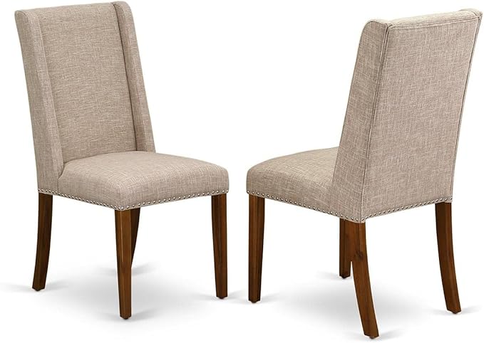 East West Furniture DLFL3-ANA-04 3 Piece Dining Table Set Contains a Round Dining Room Table with Dropleaf and 2 Light Tan Linen Fabric Upholstered Chairs, 42x42 Inch, Natural