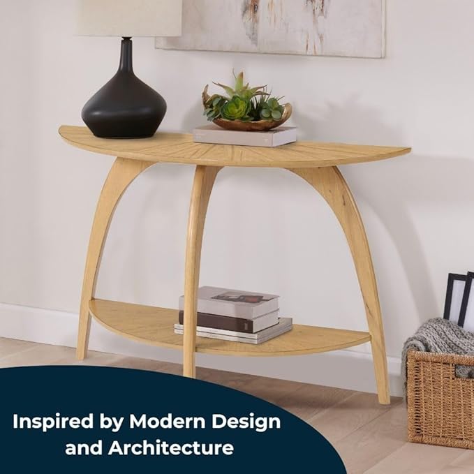 Martin Svensson Home LAX Half-Moon Sofa Console Table with Storage, Blonde