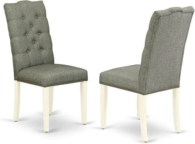 East West Furniture DLEL5-WHI-07 5 Piece Dining Room Table Set Includes a Round Dining Table with Dropleaf and 4 Gray Linen Fabric Upholstered Parson Chairs, 42x42 Inch, Linen White
