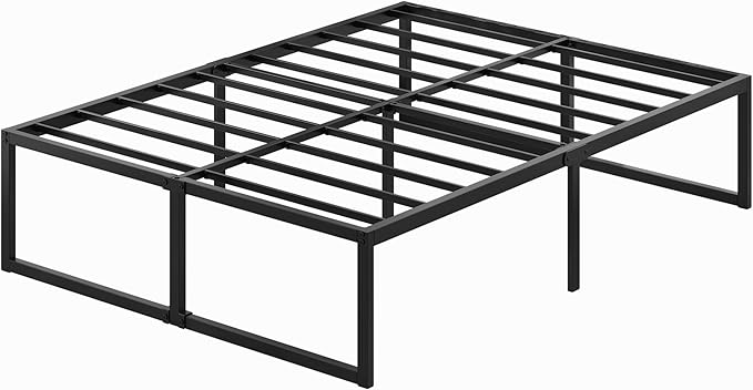 18 Inch California King Bed Frames Sturdy Mattress Foundation, Heavy Duty Metal Cal King Platform with Steel Slats Support No Box Spring Needed, Noise Free, Easy Assembly, Black