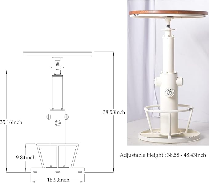 Topower Industrial Bar Table 38.58-48.43" Adjustable Pub Table Kitchen Dining Coffee Bistro Table Antique White
