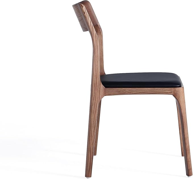 Manhattan Comfort Moderno Stackable Dining Chairs with Leatherette Upholstered Seat, Foam Padding & Solid Wood Frame, Suitable for Kitchen or Restaurant Usage, Set of 2, Black