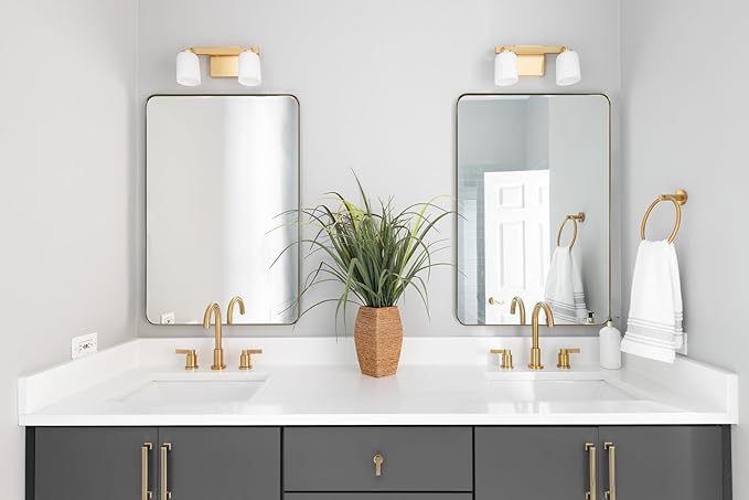 ANDY STAR Gold Bathroom Mirror, 22" x 30" Brushed Brass Metal Wall Mirror, Rounded Rectangle Mirror for Vanity, Framed in Premium Stainless Steel…