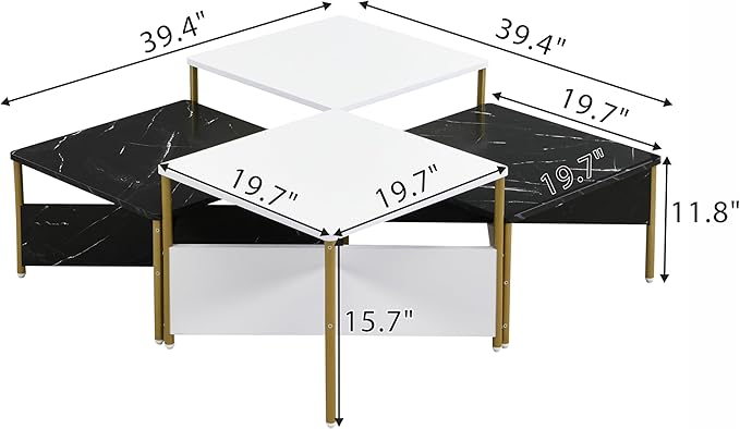 Christopher Knight Home Lana Wooden Nesting Coffee Table Set of 4, Mid Century Modern Square Living Room Table, Free Adjustable Shape Table, Versatile and Stylish Living Room Furniture, White + Black