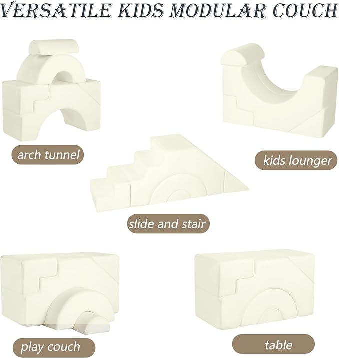 MeMoreCool Foam Climbing Toddler Couch, Modular Kids Sofa with Slide & Stair, Convertible Baby Couch for Playroom, Sectional Furniture for Crawling, Climbing, and Kids’ Play