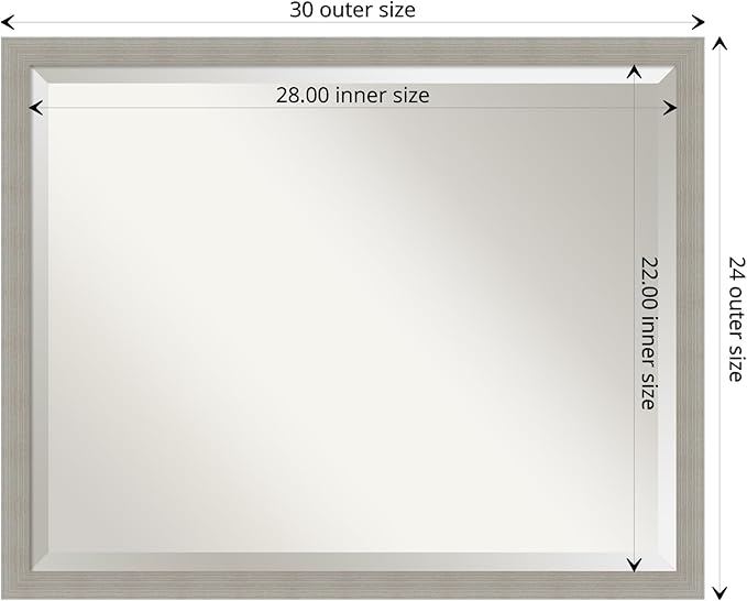 Amanti Art Grey Wall Mirror 24x30 Woodgrain Stripe Grey Rectangle Bathroom Mirror for Wall Decor Living Room, Large Casual Wood Frame, Hangs Horizonally and Vertically, Bathroom Decor, Beveled Edge