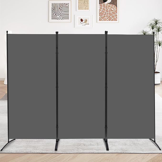 JVVMNJLK Indoor Room Divider, Portable Office Divider, Room Divider Wall Screen 3 Panel, Folding Partition Privacy Screen Walls Dividers for Room Separator 102" W x 71.3" H, Grey
