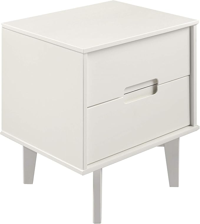 Walker Edison Furniture AZR2DSLNSWH Solid Wood 2-Drawer Groove Handle End Side Table Nightstand with Storage, 24" H, White
