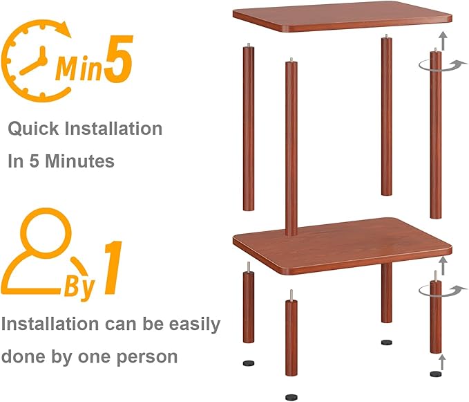 Apicizon 2 Tier End Table Set of 2, Small Side Table with Solid Wood Legs, Boho Bedside Table with Storage Shelf, Nightstand for Small Spaces, Bedroom, Living Room, Entryway, Vintage Brown