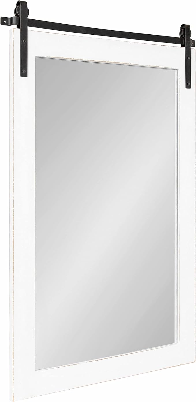 Kate and Laurel Cates Farmhouse Wood Framed Wall Mirror, 24 x 38, White, Barn Door-Inspired Rustic Mirrors for Wall