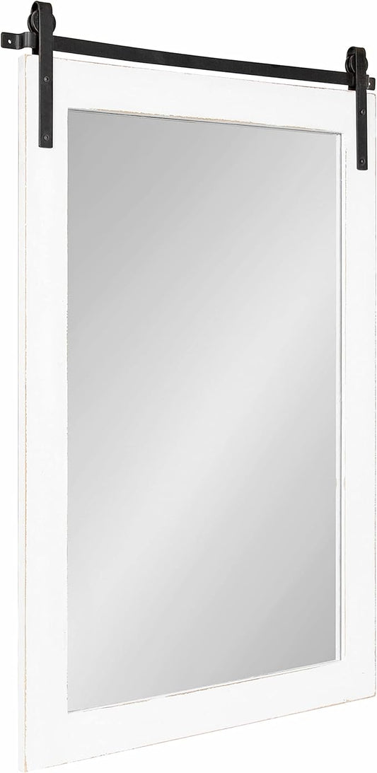 Kate and Laurel Cates Farmhouse Wood Framed Wall Mirror, 24 x 38, White, Barn Door-Inspired Rustic Mirrors for Wall