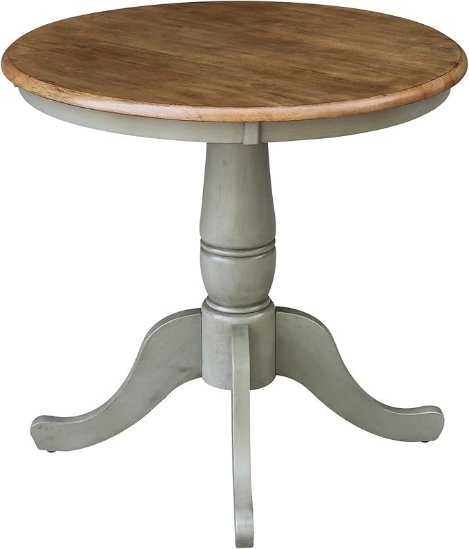 IC International Concepts 30" Round Top Pedestal Dining Table, 28.9" High, Distressed Hickory/Stone