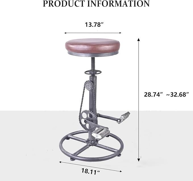 Topower Vintage DIY Bar Stool Bicycle Chain Iron Pedal Retro Industrial Height Adjustable Bicycle Wheel Design bar Chair Set of 2 Silver