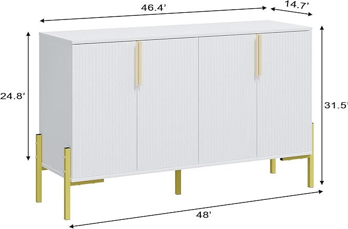 4 Doors Sideboard Buffet Cabinet with Adjustable Shelves,Modern Accent Sideboard with Golden Legs,Wide Storage Cabinet for Kitchen,Living Room,White