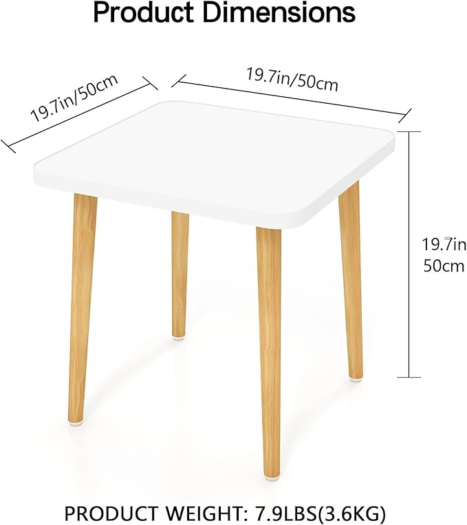 Simple End Table,Modern Side Table with 4 Solid Wood Sturdy Legs for Living Room,Nightstand Bedside Table for Bedroom Balcony (White)