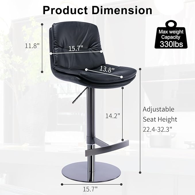 CozyRain Bar Stools Adjustable Stainless Steel Swivel Barstool with Back and Footrest,Modern Faux Leather Upholstered Bar Chairs for Home,Kitchen,Bar, Counter Black/Light Brown (Black)