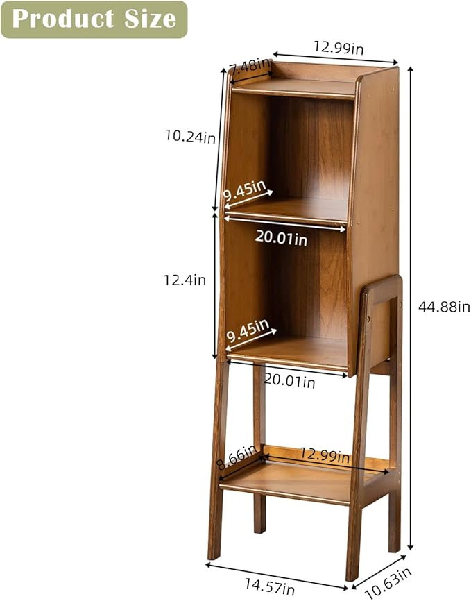 3 Tier Bamboo Bookcase, Classical Modern Bookshelf, Dispaly Shelves, Bamboo Wood Organizer Book Shelf for Living Room Home Office-Walnut, Medium