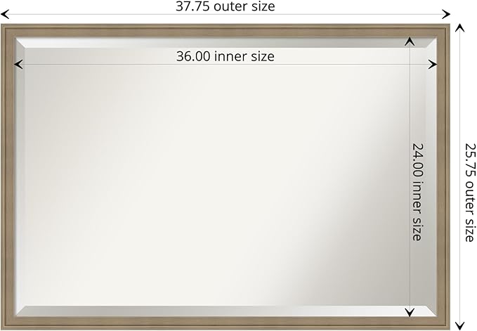 Amanti Art Brown Bathroom Mirror for Over Sink, 26x38 Florence Light Brown Rectangle Vanity Mirror, Large Casual Frame, Hangs Horizonally and Vertically, Bathroom Wall Decor, Beveled Edge from WI, USA