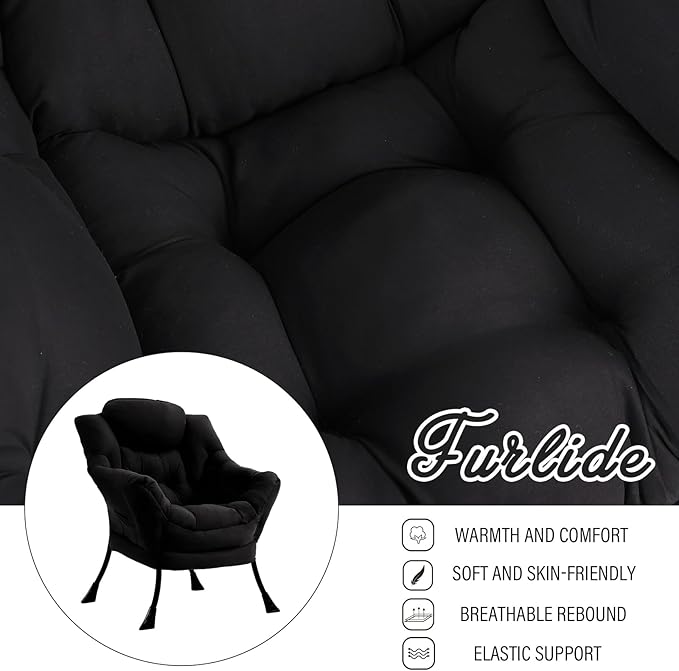Lazy Chair for Living Room, Modern Accent Chairs with Armrests, Comfy Lounge Chair with Side Pocket, Cozy Lazy Sofa for Reading, Balcony, Bedroom, Dorm, Small Spaces (Black)