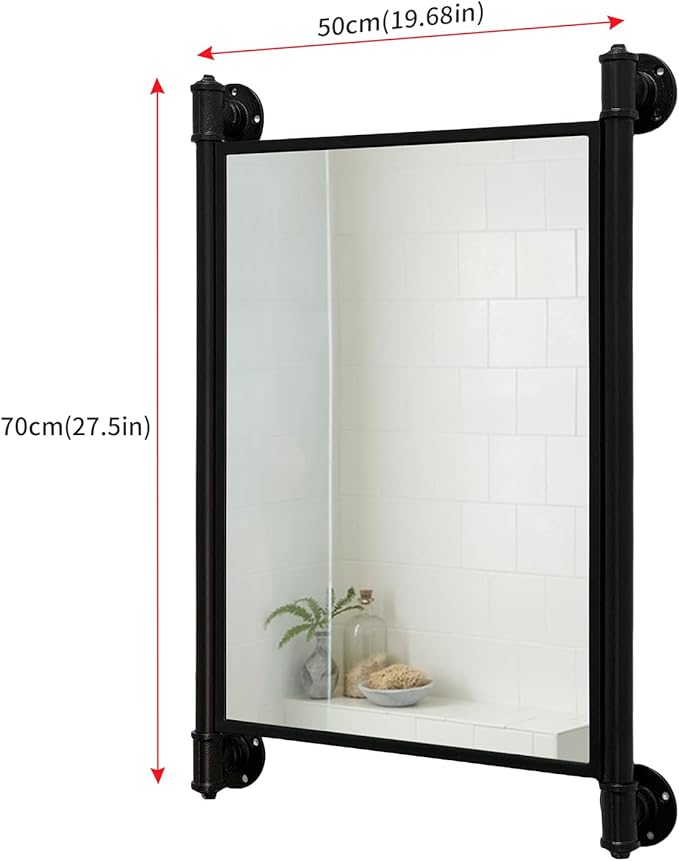 Industrial Pipe Mirror for Bathroom,Rectangle Iron Wall Mirrors for Living Room Bedroom(27.5 x 19.68 in)