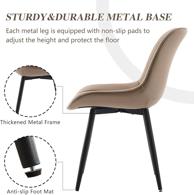 YOUNIKE Khaki Dining Chairs Set of 2 with High Backs Mid Century Modern Kitchen Dining Room Chairs Leather Upholstered Comfortable Wide Accent Side Chair for Living Waiting Guest Room Bedroom