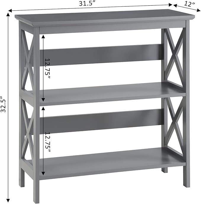 Convenience Concepts Oxford 3 Tier Bookcase, Gray