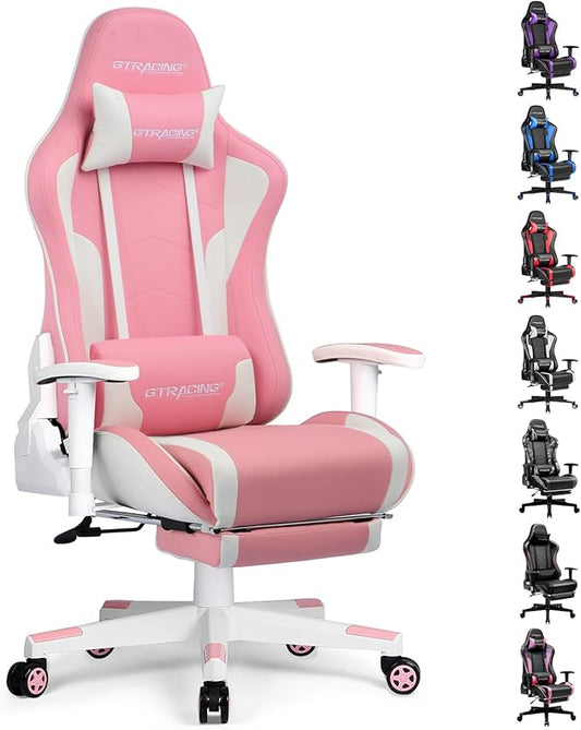 GTRACING Gaming Chair with Footrest Speakers Video Game Chair Bluetooth Music Heavy Duty Ergonomic Computer Office Desk Chair (Pink)