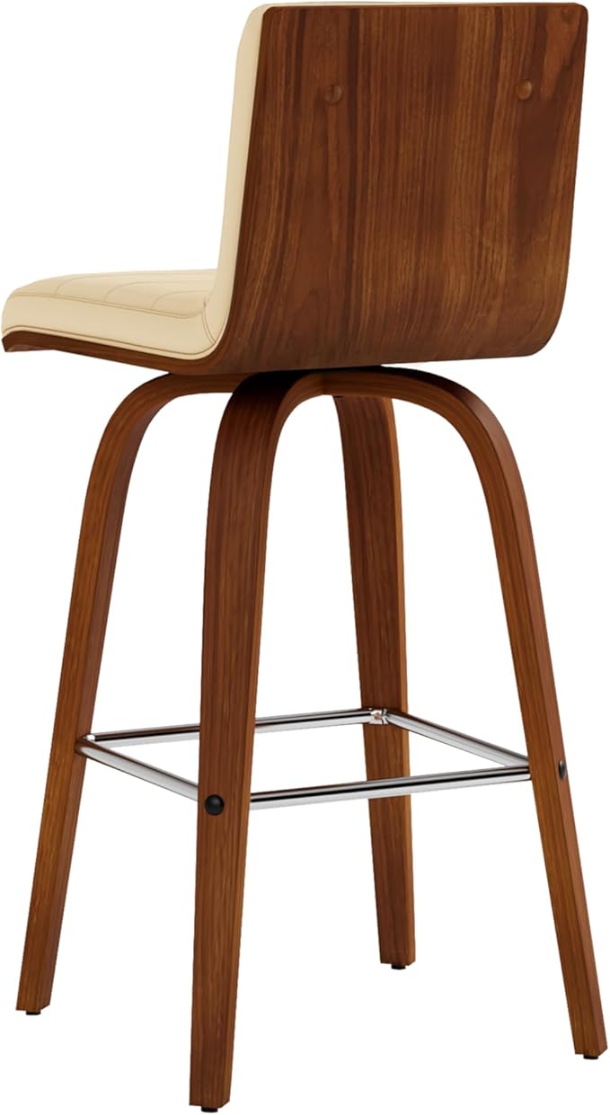 Armen Living Vienna 26" Swivel Counter Stool in Walnut Wood Finish with Cream Faux Leather - Set of 3