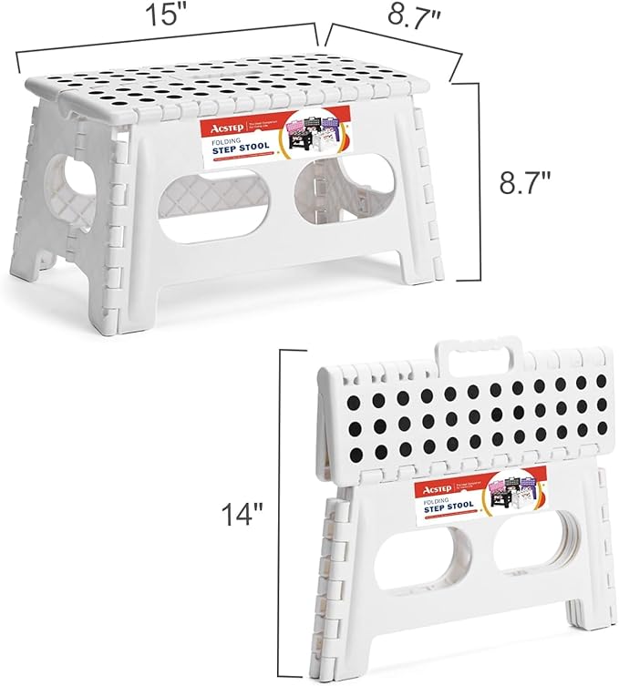 ACSTEP Folding Step Stool 9 Inch,15-Inch Extra Wide Heavy Duty Stepping Stool More Safe and Comfortable Non Slip Foldable Step Stool for Kids and Adults White, 10 Pack