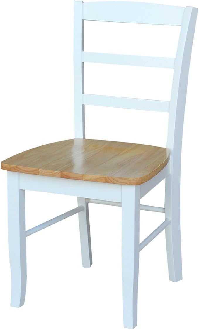 Madrid Ladderback, Set of 2 Dining Chairs , Solid Wood Kitchen/Dining Chairs, Parawood Construction, 18.1"W x 19.3"D x 35.2"H, 225 lb Weight Capacity, Elegant, Durable, White/Natural