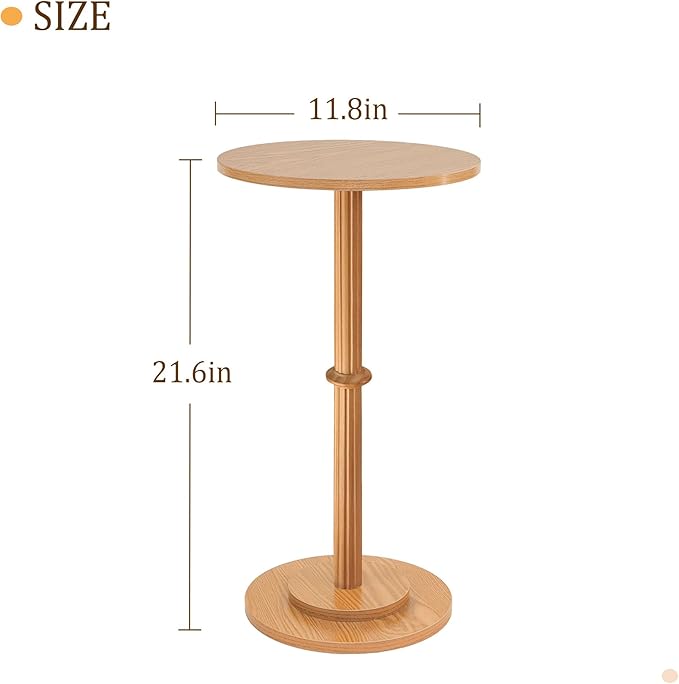 MaxSmeo Drink Table, Small Side Table for Small Spaces, Modern Round End Table with Fluted Wood Leg, Brown