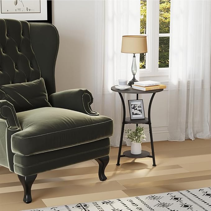 Dulcii Small Round End Table for Narrow and Small Space, 3-Tier Round Accent Couch Beside Table, Modern Side Table Corner Sofa Table Nightstand for Living Room Bedroom,Grey