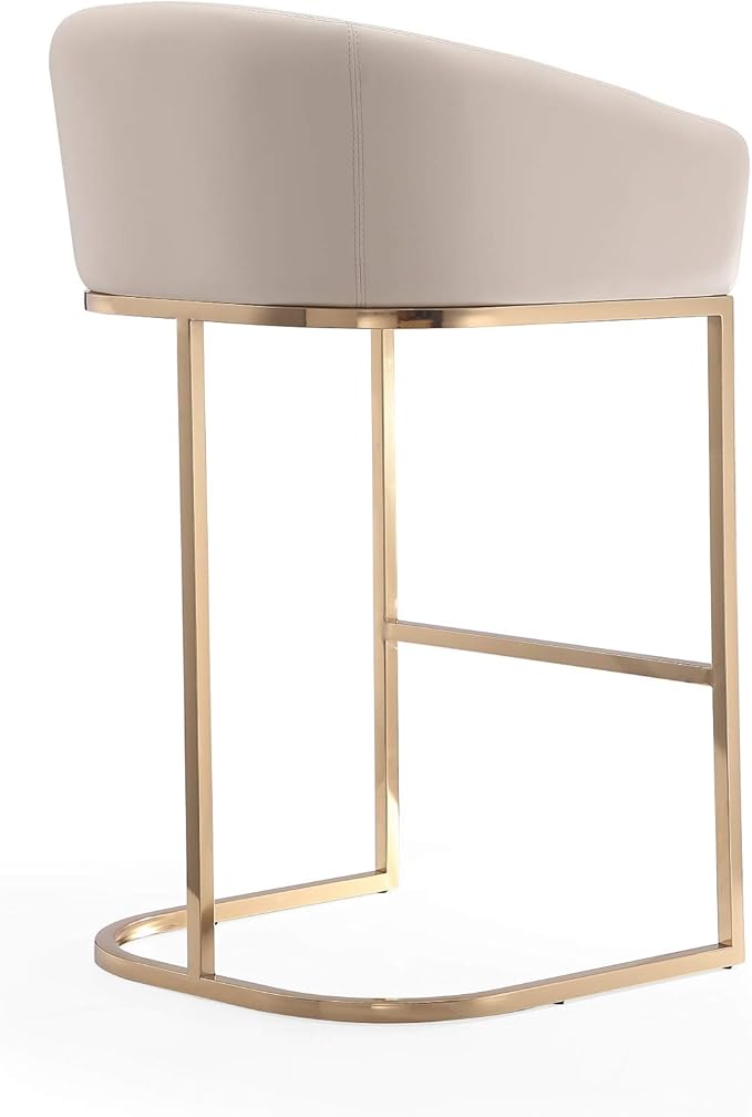 Manhattan Comfort Louvre 30 Inch Mid Century Modern Counter Height Bar Stools - Elegant Faux Leather Padded Seat, Stainless Steel Base with Footrest, Fully Assembled Barstools, Set of 2, Cream