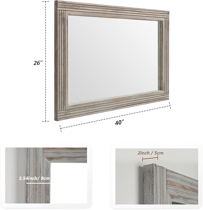 YOSHOOT Hand-Made Wooden Spliced Wall Mirror for Bathroom, Rustic Farmhouse Vanity Mirror, Décor Wall Art, Solid Wood Frame, Vertical or Horizontal Hanging
