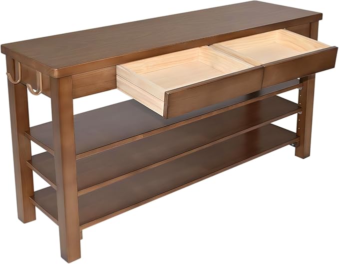 Wood Shoe Bench Entryway with Drawer: 3-Tiers Wooden Storage Shoe Rack with Bench Seat, Compact Mid-Century Modern Design for Entryway,Hallway, Closet,Front Door Entrance,Foyer Walnut 39.3"