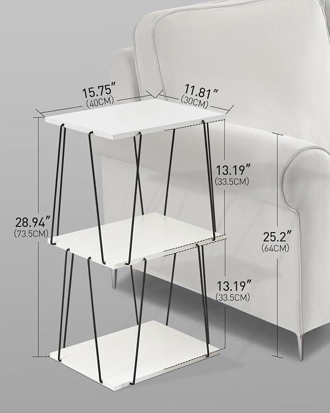Tall Side Table, Small End Table, 29 inch High Accent Table, Bedside Table for Living Room, Bedroom and Office, Snow White & Black